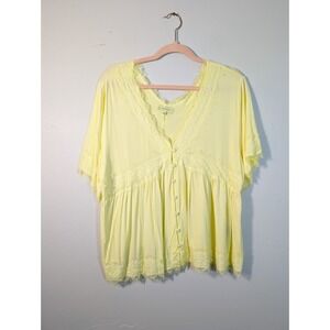 Juniper‎ Blu Women Yellow Lace  Short Sleeve Blouse Size Large